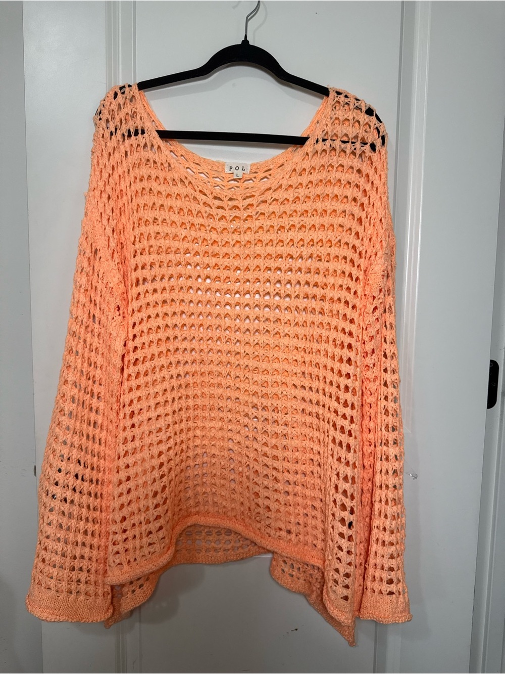 POL oversized open-knit crochet sweater orange women’s size L